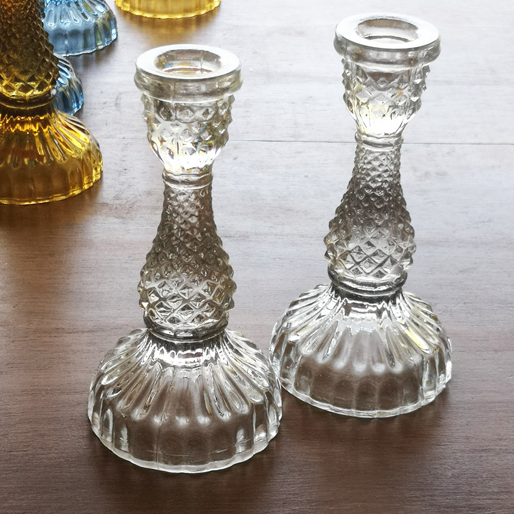 Tilda Glass Candlesticks Clear - pack of 2