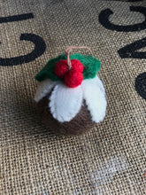 Load image into Gallery viewer, Three Handmade Felt Christmas Pudding Decorations