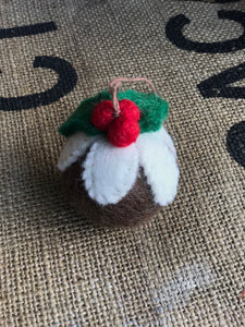 Three Handmade Felt Christmas Pudding Decorations